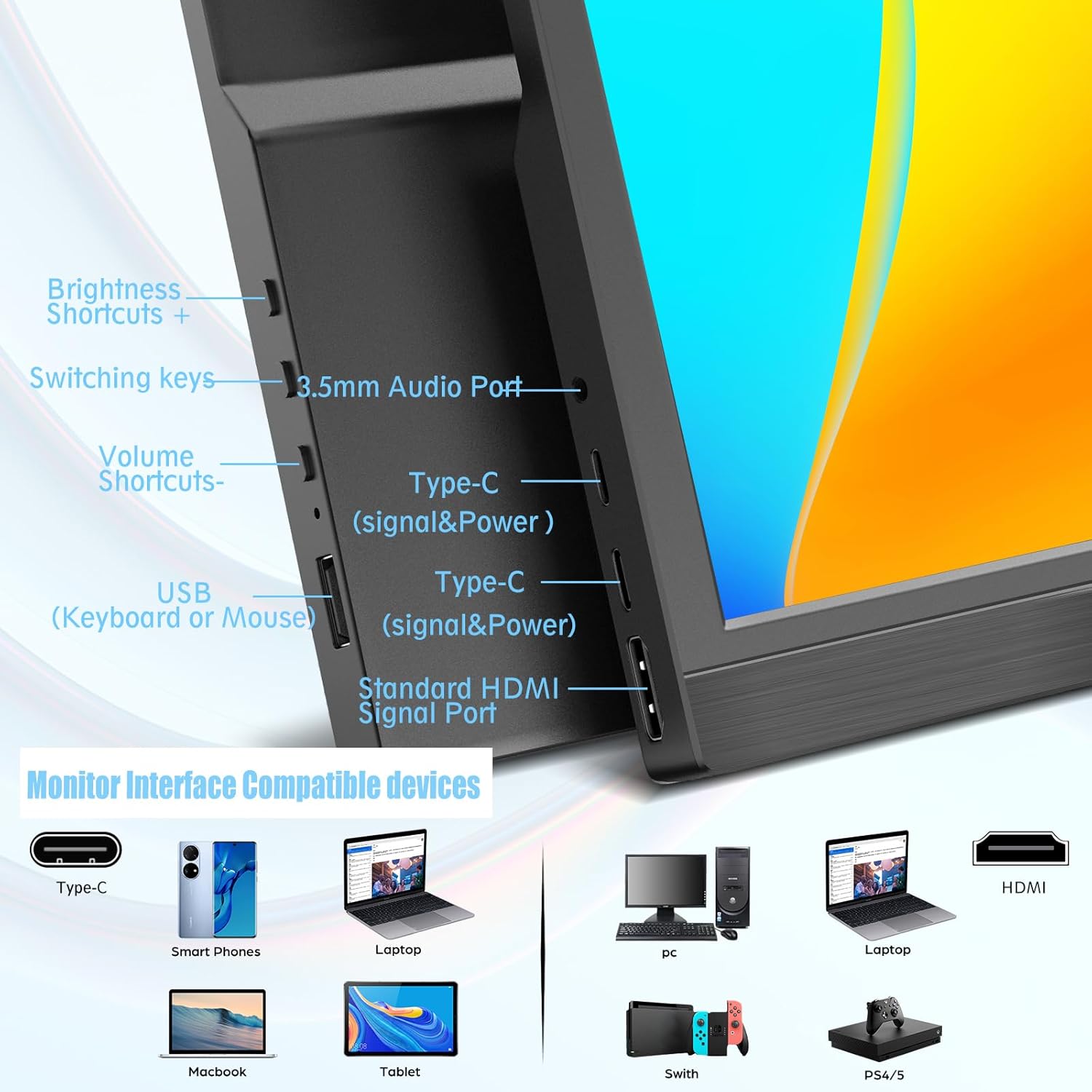 Portable Monitor 13.3Inch LED  – обзор и цена Gaming Console Connect With Phone
